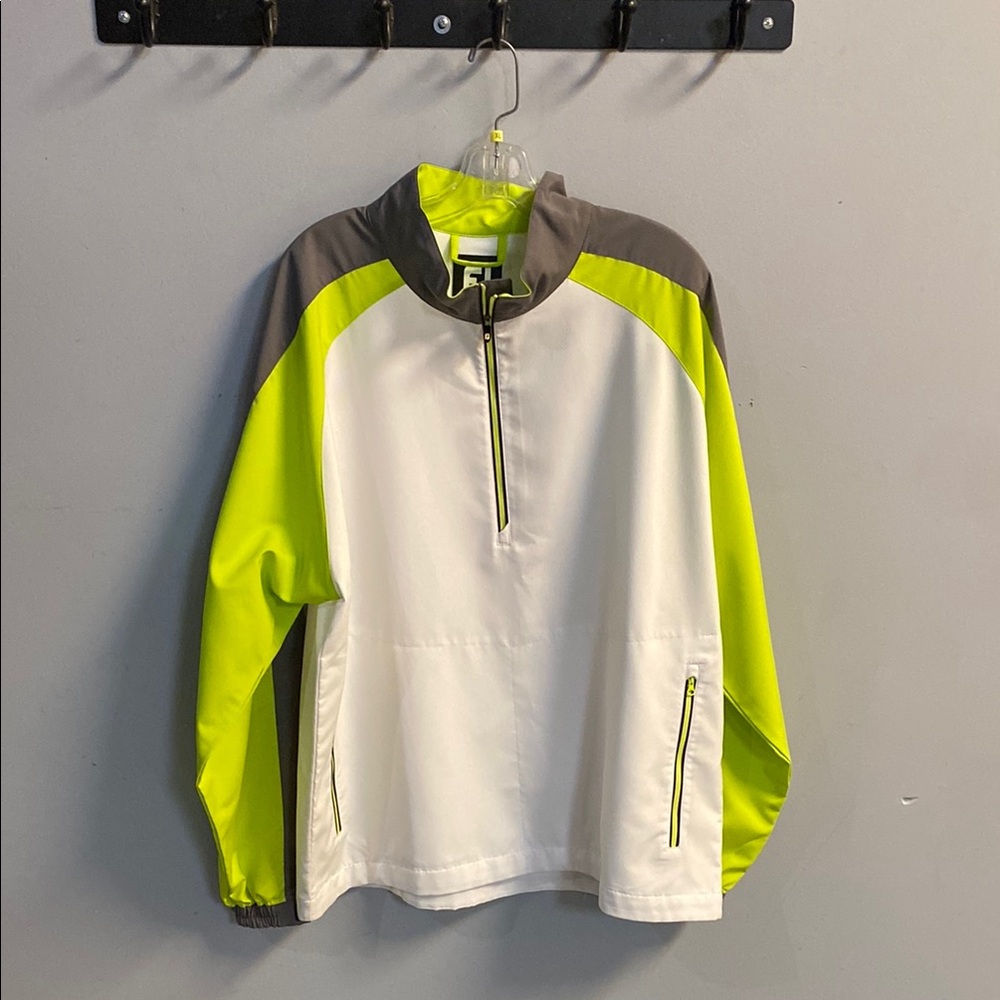 FootJoy White and Neon Yellow Quarter-Zip Jacket